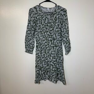 Old Navy Long Sleeve Floral Green and White Dress